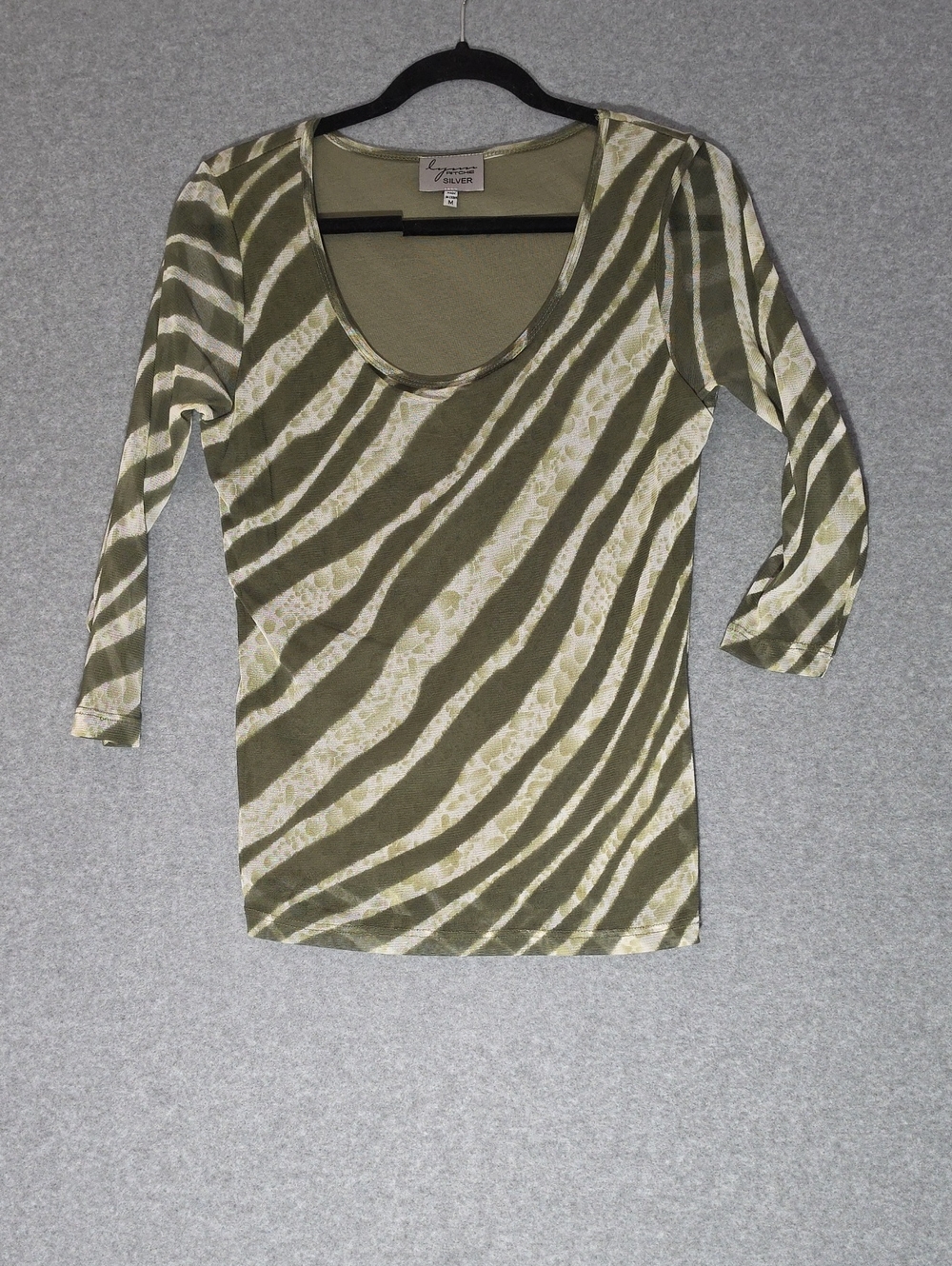 Laundry by Shelli Segal Olive Zebra-Stripe Scoop Neck Long Sleeve Top